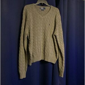 Polo Ralph Lauren Cotton cable V-neck Knit Sweater Green Men's Size XL